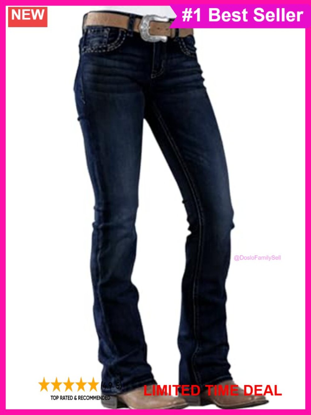 Stretchy Bootcut Jeans Mid Rise Straight Leg Denim Pants Western